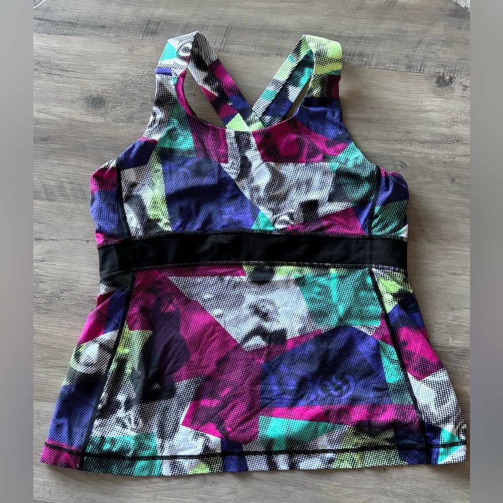 3/$25 Lululemon Cross Back Colorful Abstract Print Tank Top Size 10